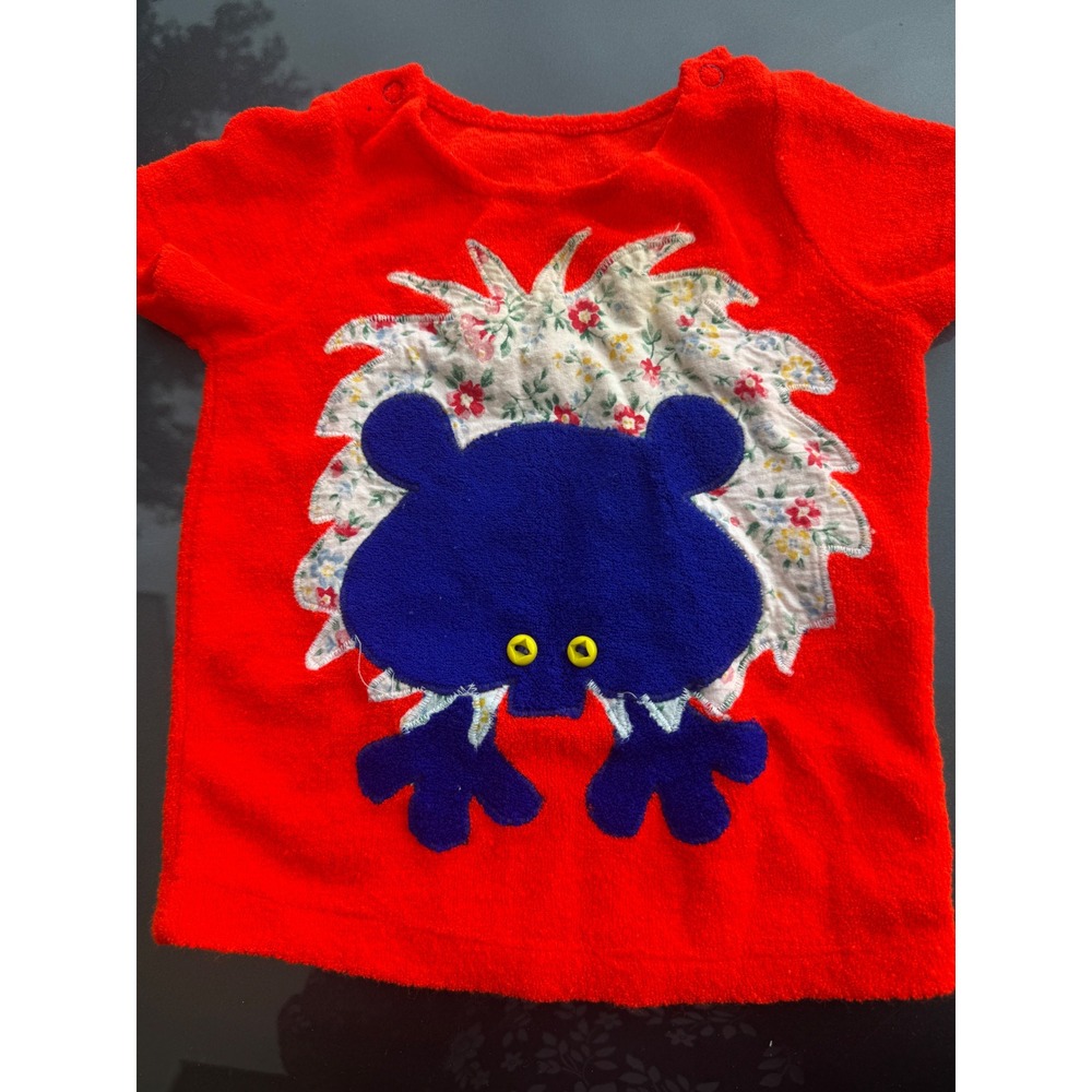 Vintage Heir Craft by Freitag Red Terry Cloth Monster Lion Applique Top 3T